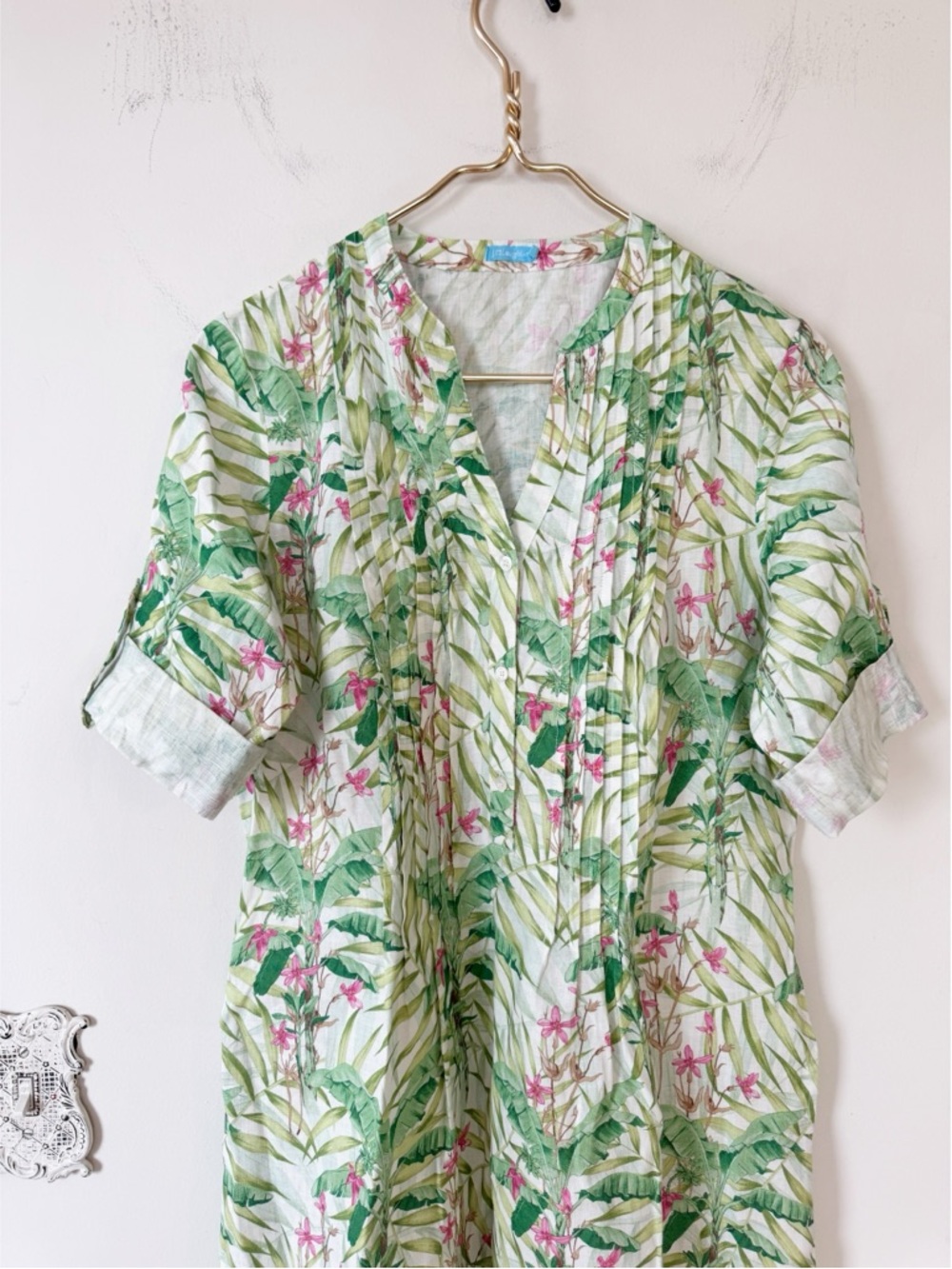 J. Mclaughlin Riviera Coral Gables Tropical Floral Linen Shirt Dress Pockets S - Picture 6 of 10